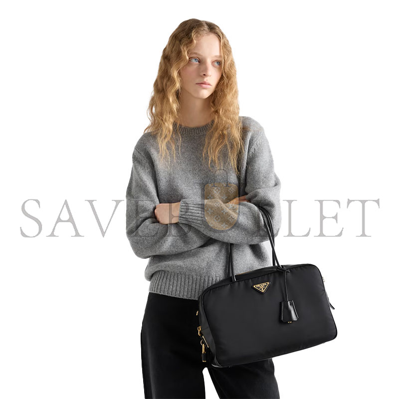 Pra*a large re-nylon and leather top-handle bag with padlock 1bb131 (34*23*10cm)